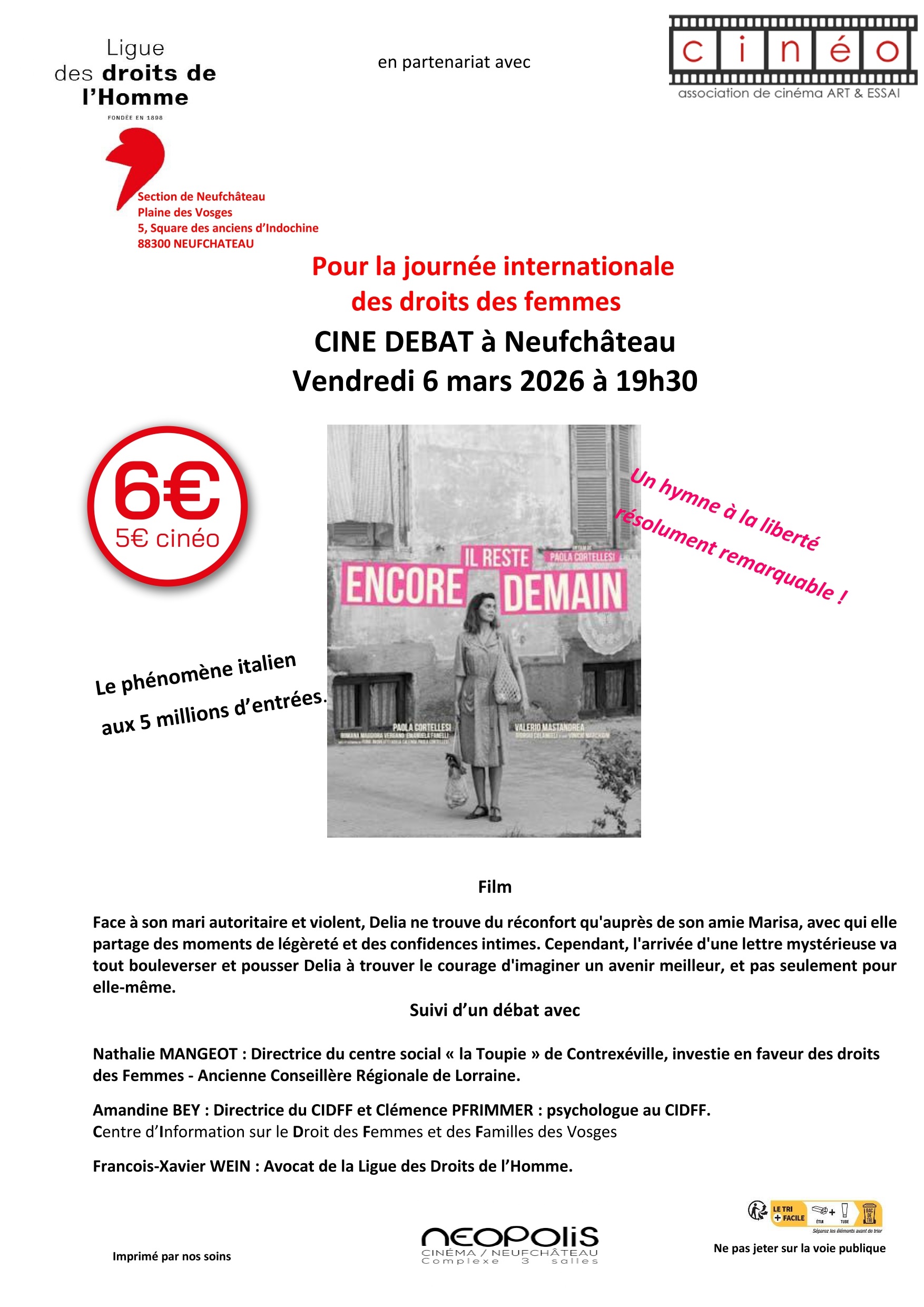 Journée internationale du droit des femmes : ciné débat