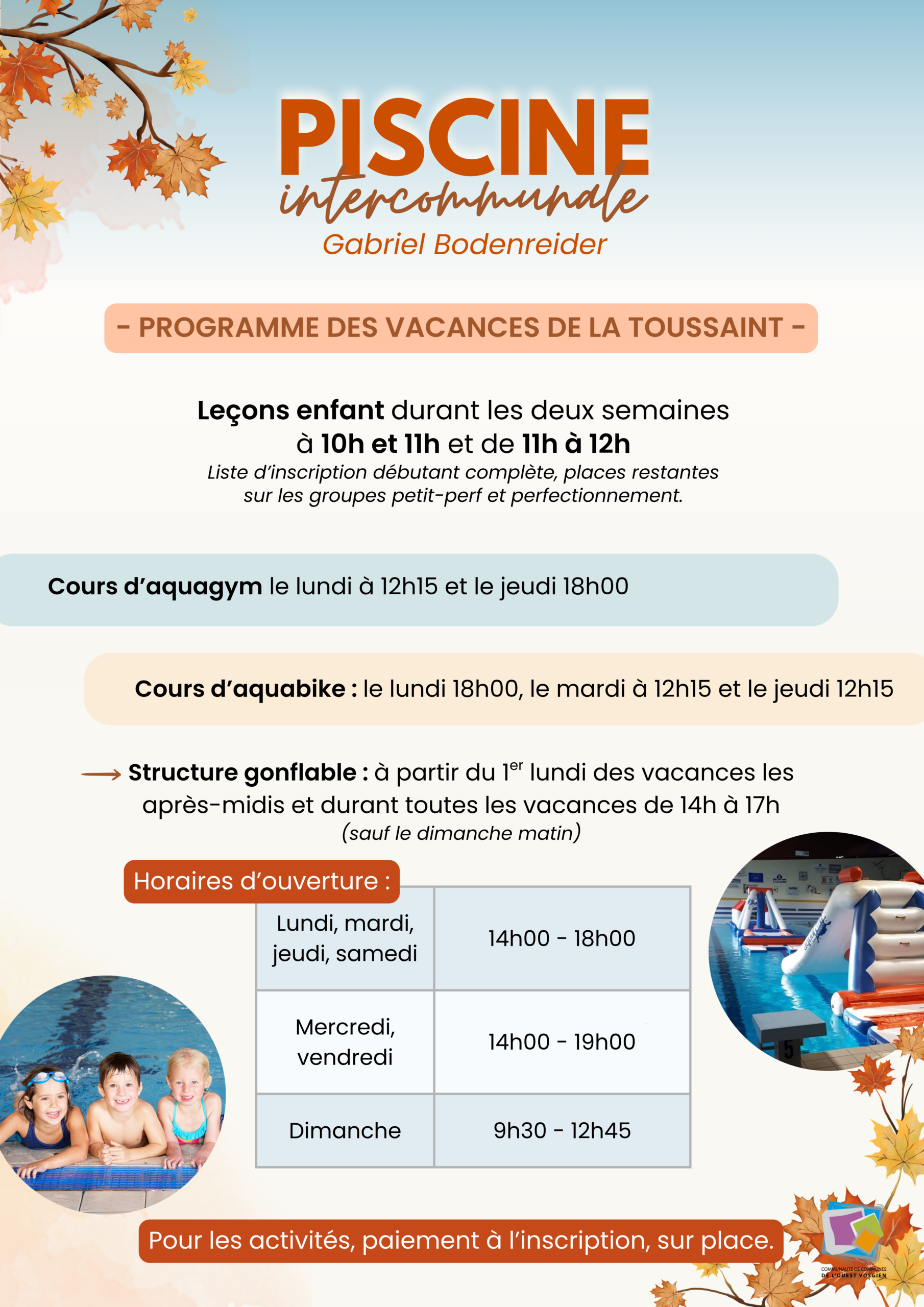 Piscine Intercommunale : programme des vacances